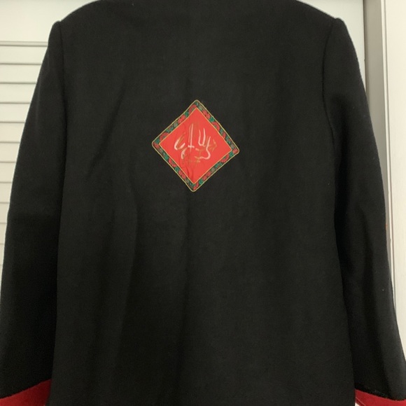 Wool Coat Black with Red Patches - Picture 3 of 5